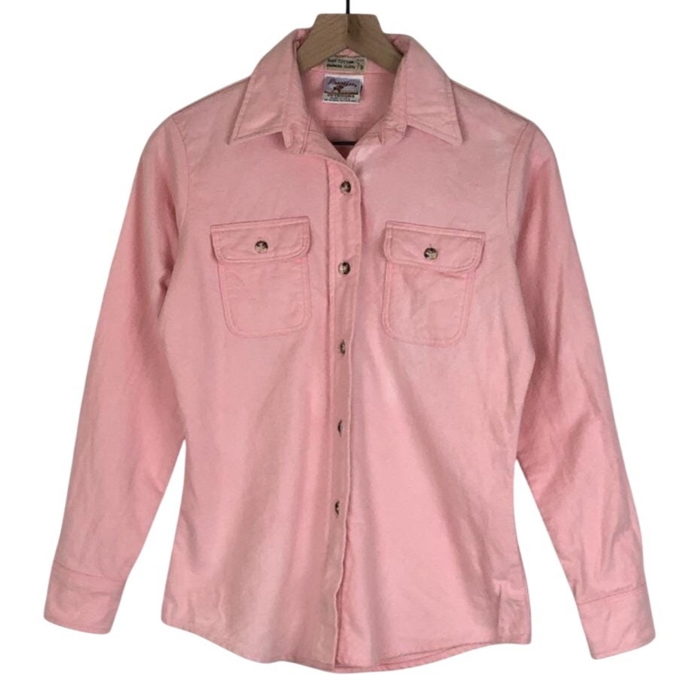 VTG PRENTISS OUTDOORS Chamois Shirt Women's Sz‎ 7/8 Pink Flannel Button Up USA